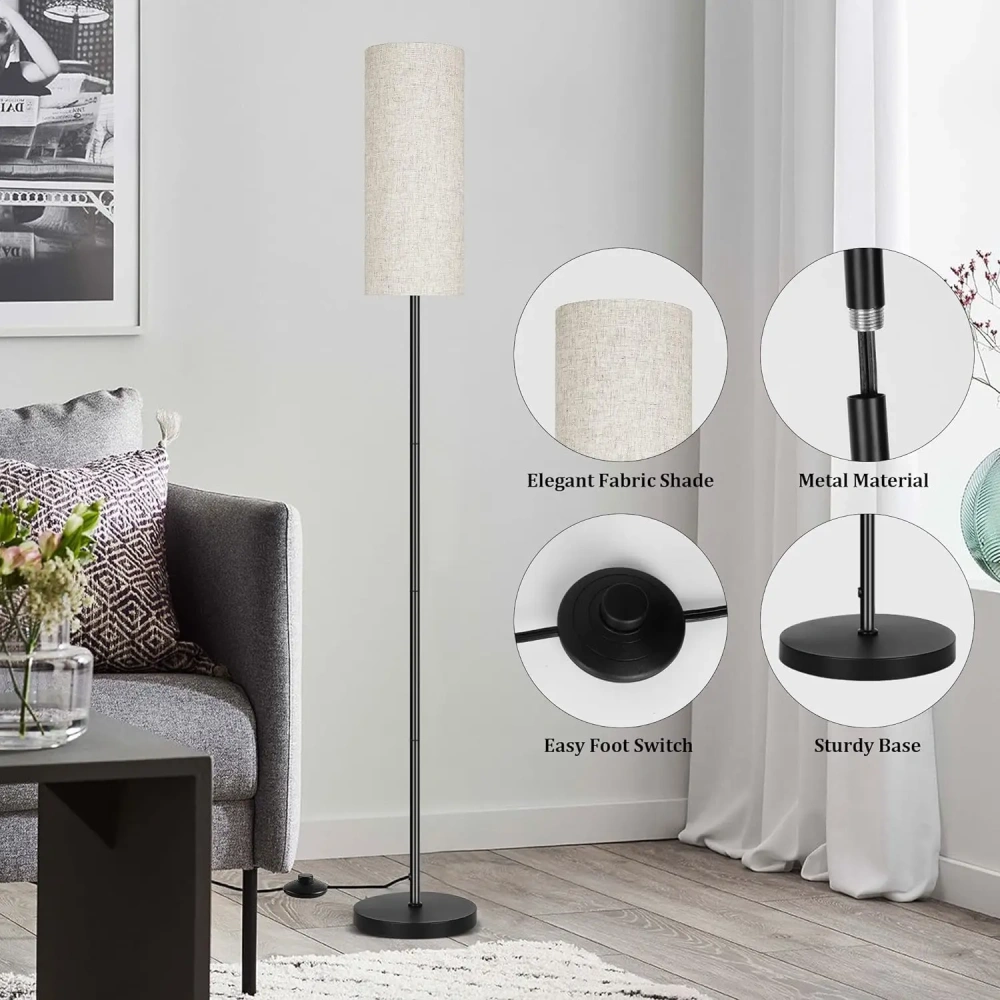 Floor Lamp for Living Room Modern Standing Lamps with Lampshade Lamp with Foot Switch for Living Room Bedroom Kids Room Office
