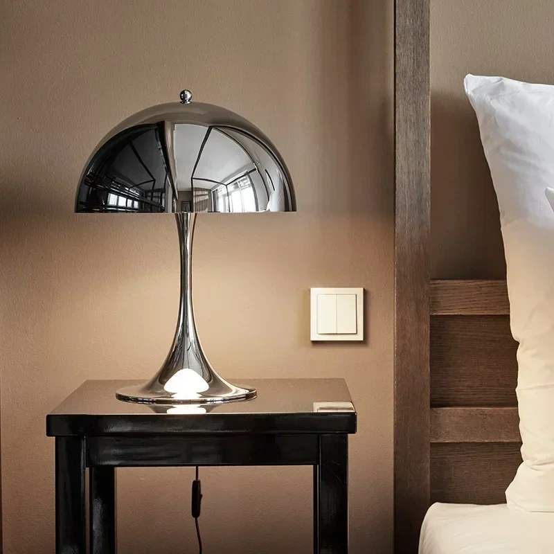 Mushroom Table Lamp Denmark Chrome Desk Light with E27 Changeable Bulb for Bedroom Living Room
