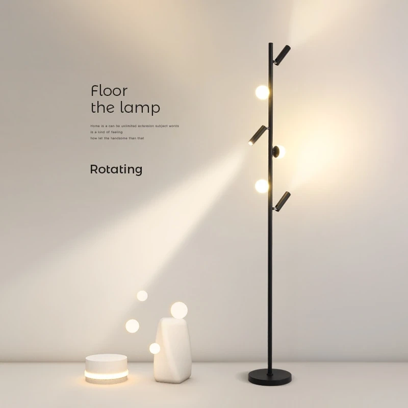 Nordic Led Floor Lamp Vertical Pole with Acrylic Ball and Spotlight