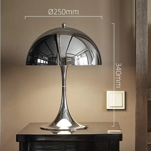 Mushroom Table Lamp Denmark Chrome Desk Light with E27 Changeable Bulb for Bedroom Living Room