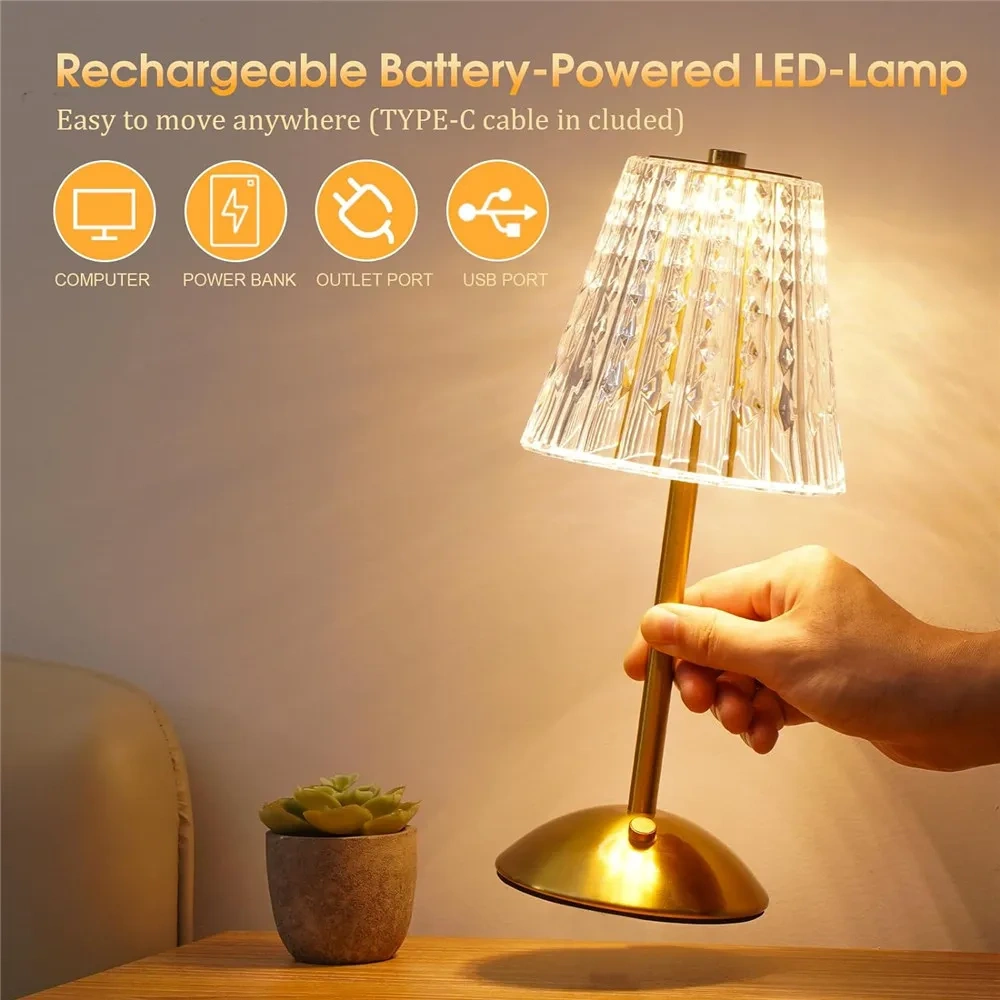 LED Table Lamp Touch Sensor Dimmable Desktop Night Light Rechargeable Wireless Reading Lamp for Hotel Bar Bedroom Decor Light