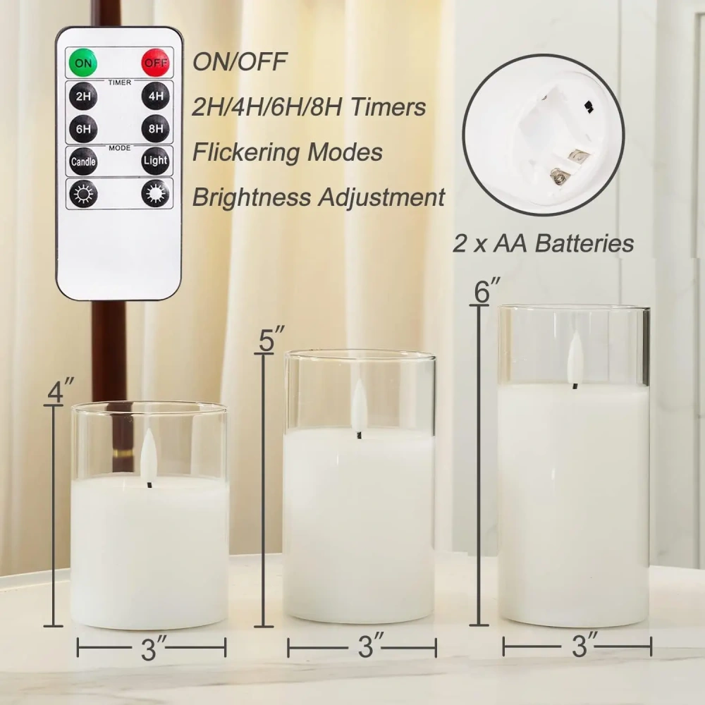 3PCS Flickering Flameless Candles with Remote Control and Timer Battery Operated LED Candles for Romantic Ambience Home Decor