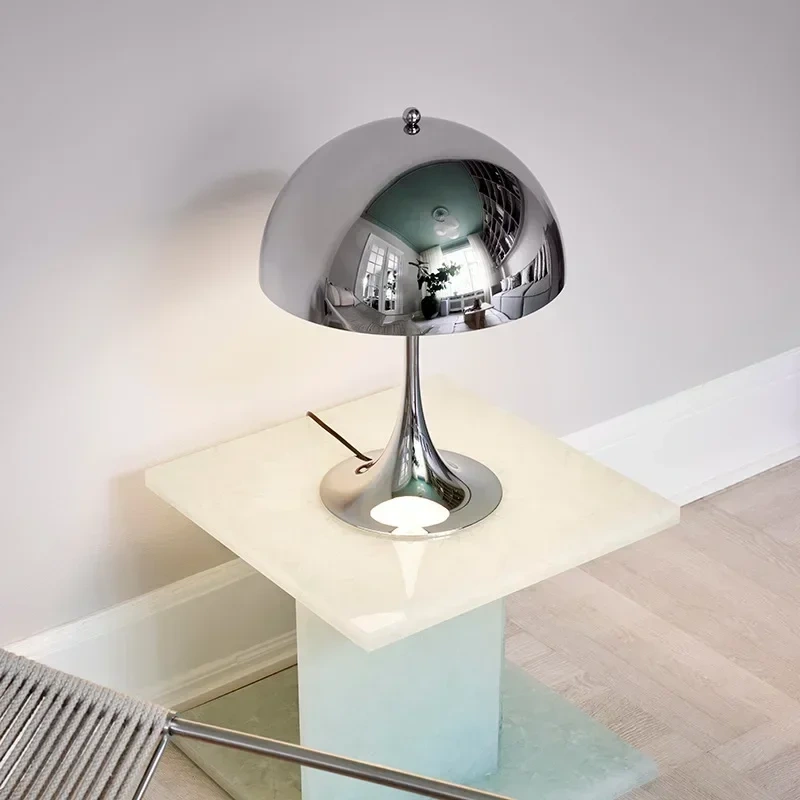 Mushroom Table Lamp Denmark Chrome Desk Light with E27 Changeable Bulb for Bedroom Living Room