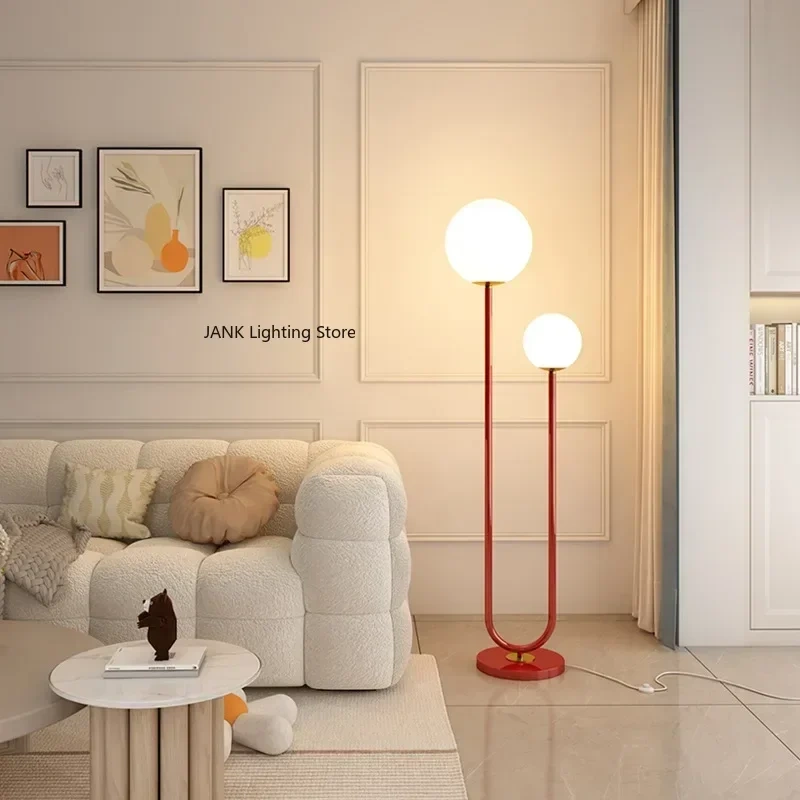 Nordic Double Headed Floor Lamp, Postmodern Minimalist Living Room Magic Bean Glass Round Ball Light Luxury Bedroom Bedside Lamp