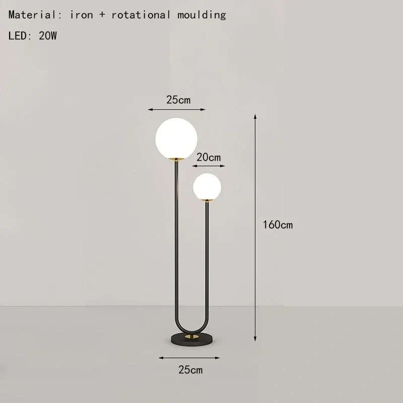 Nordic Double Headed Floor Lamp, Postmodern Minimalist Living Room Magic Bean Glass Round Ball Light Luxury Bedroom Bedside Lamp
