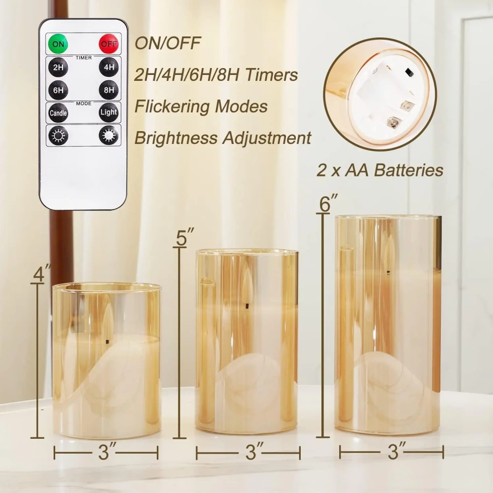 3PCS Flickering Flameless Candles with Remote Control and Timer Battery Operated LED Candles for Romantic Ambience Home Decor