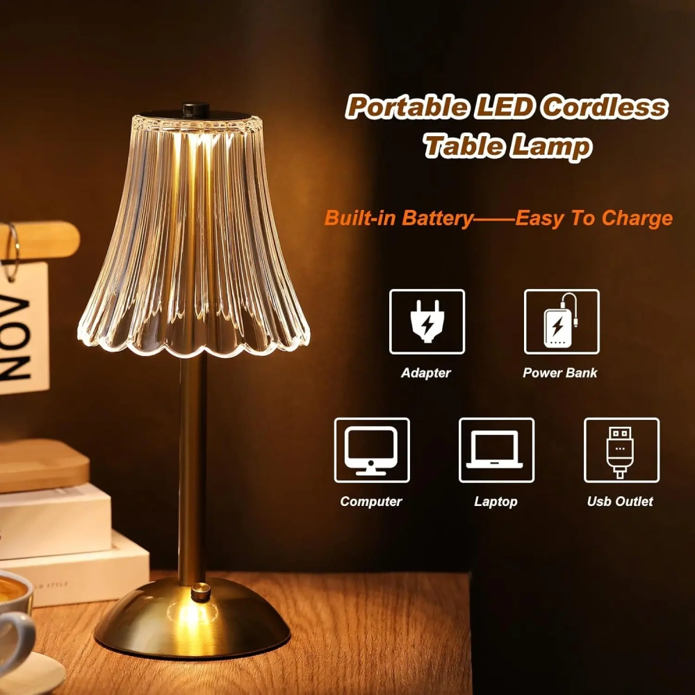 LED Table Lamp Touch Sensor Dimmable Desktop Night Light Rechargeable Wireless Reading Lamp for Hotel Bar Bedroom Decor Light
