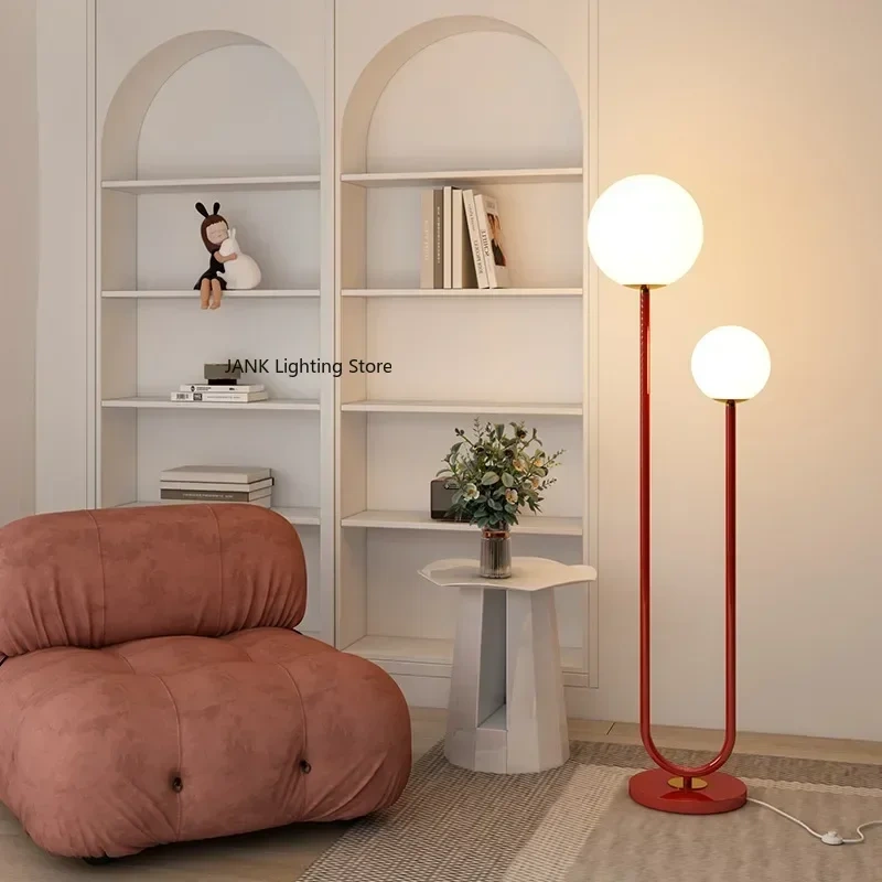 Nordic Double Headed Floor Lamp, Postmodern Minimalist Living Room Magic Bean Glass Round Ball Light Luxury Bedroom Bedside Lamp