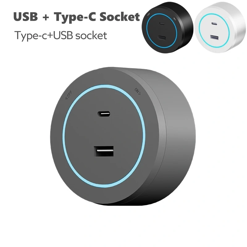 Wall Mounted Track Sockets UK US EU FR USB Type-C Romovable Adapter Plug Office Kitchen Headboard Rail Electrical Power Outlet