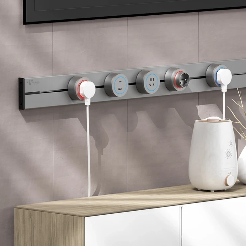 Wall Mounted Track Sockets UK US EU FR USB Type-C Romovable Adapter Plug Office Kitchen Headboard Rail Electrical Power Outlet