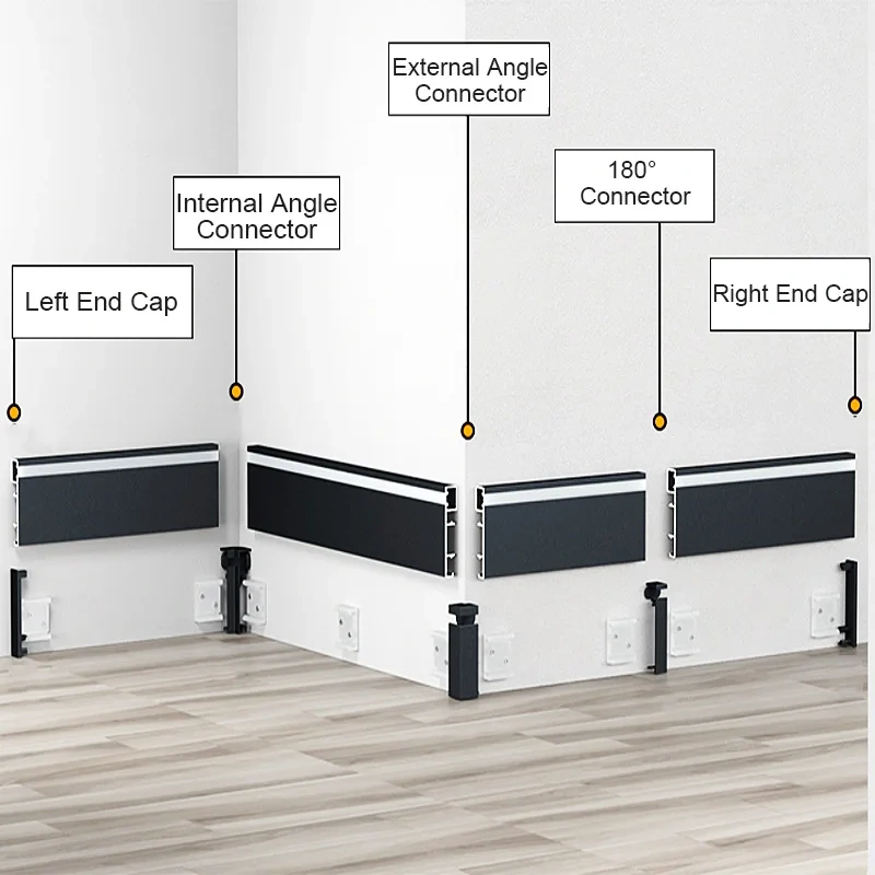 50mm 80mm LED Skirting Line Aluminium Profile Baseboard Hard Bar Light Suface Mounted Wall Skirting Channel Linear Lamp
