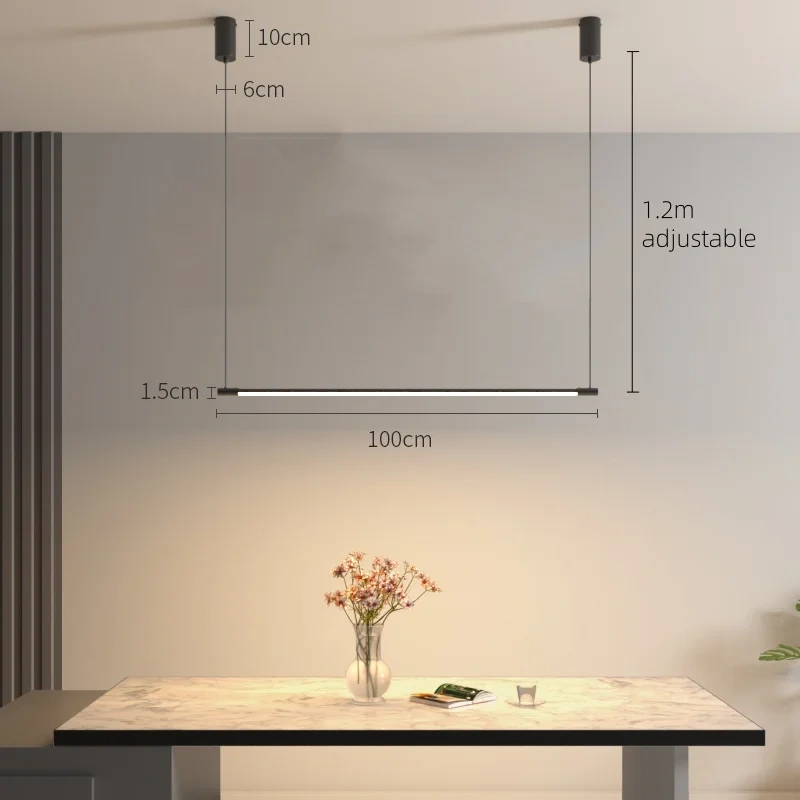 Modern minimalist long aluminum LED pendant light for dining table bar counter living room hanging lamp indoor lighting fixtures