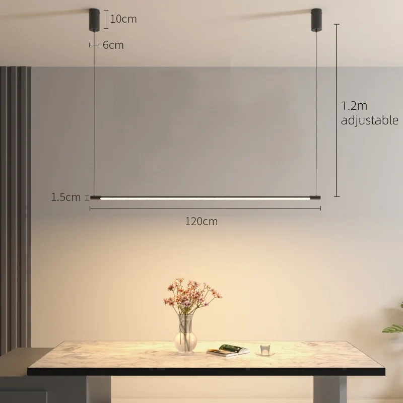 Modern minimalist long aluminum LED pendant light for dining table bar counter living room hanging lamp indoor lighting fixtures