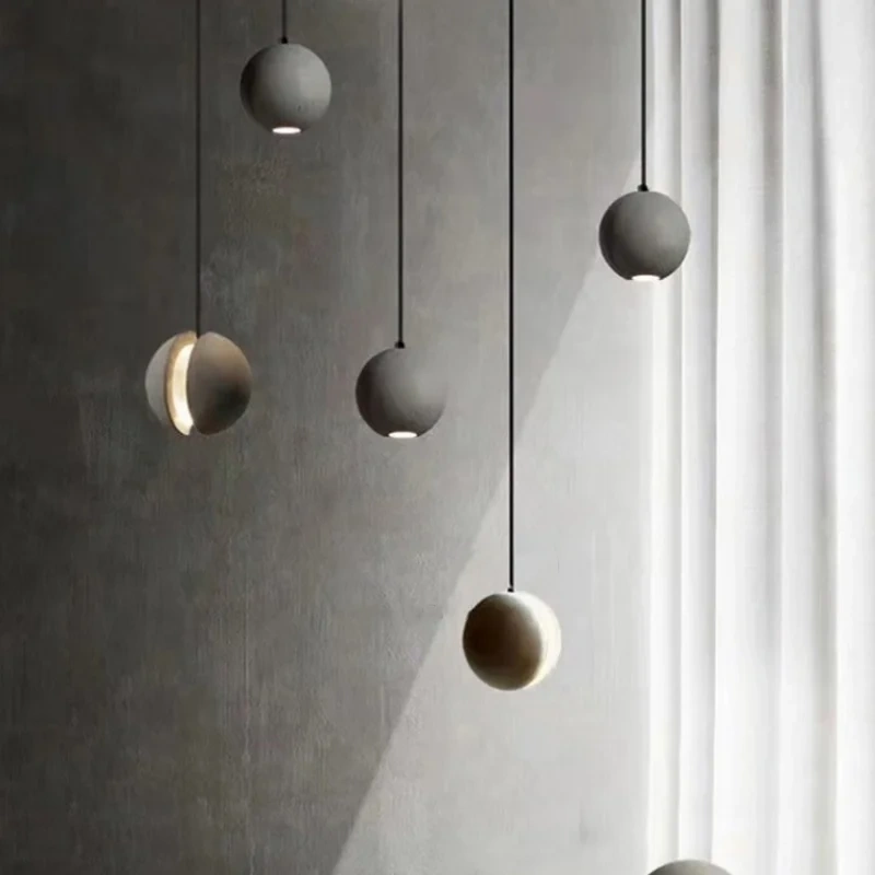 Minimalist cement chandelier modern planet moon pendant lights for bedroom bedside dining room bar counter coffee shop lighting