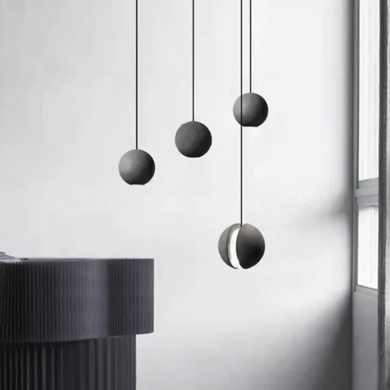 Minimalist cement chandelier modern planet moon pendant lights for bedroom bedside dining room bar counter coffee shop lighting