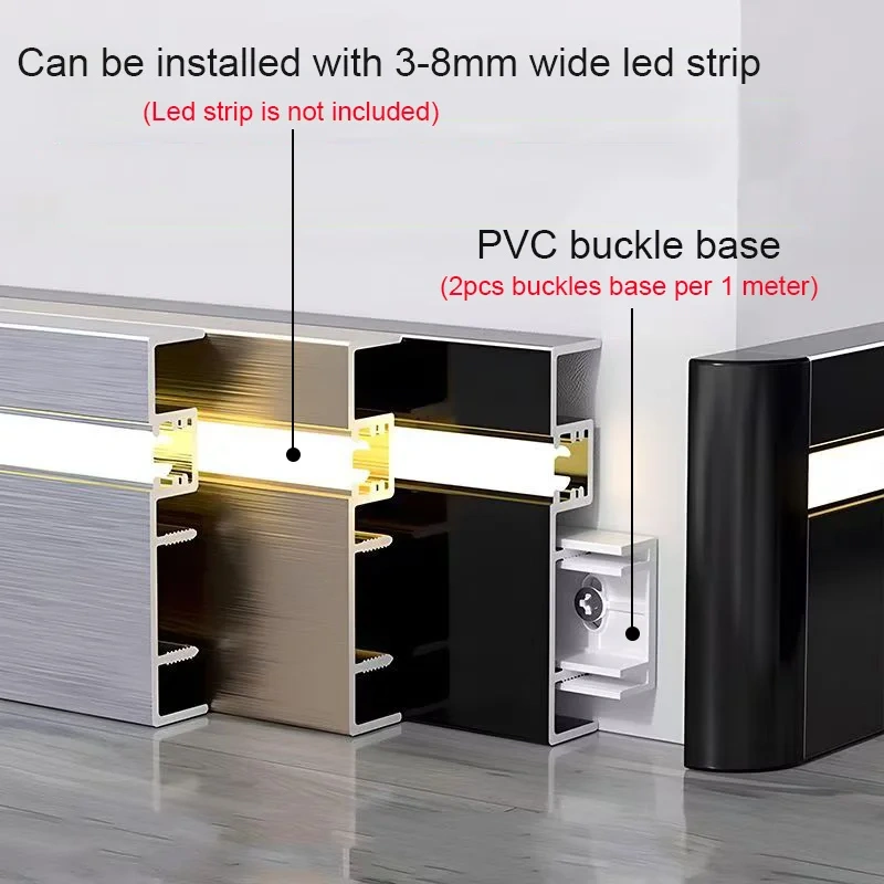 50mm 80mm LED Skirting Line Aluminium Profile Baseboard Hard Bar Light Suface Mounted Wall Skirting Channel Linear Lamp