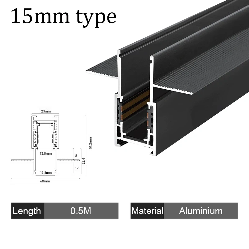 15mm Width LED Magnetic Track Light Grille Flood Lamp Modern Embedded Flexible Linear Fixture LED Spotlight DC48V Ceiling Indoor