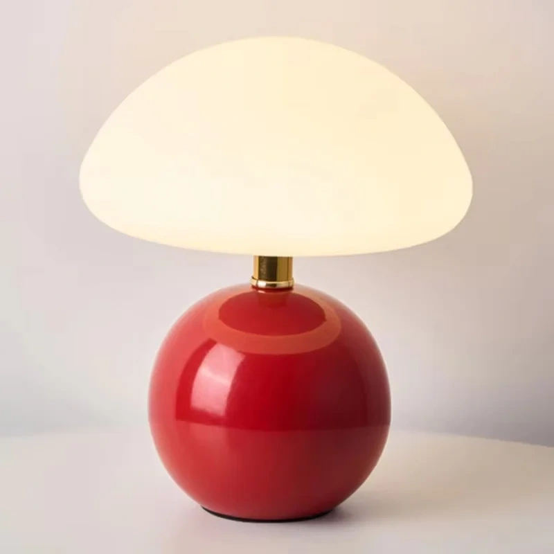 Mushroom small table lamp cream roller molded ceramic atmosphere lamp eye protection LED lamp bedroom headboard decoration light