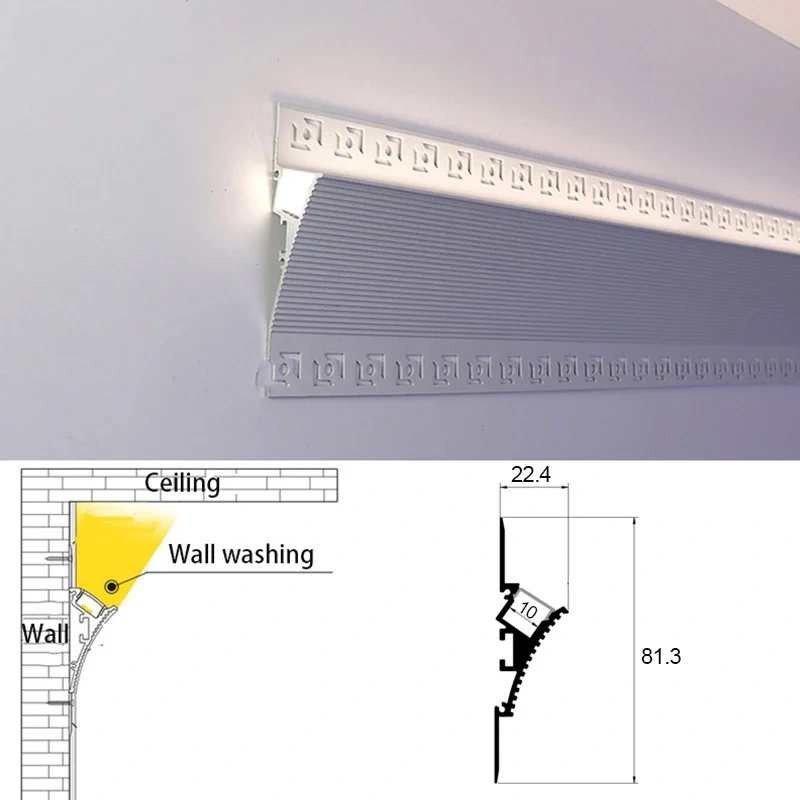 Upward Light Led Aluminum Profile Gypsum Indoor Wall Washing Linear Lamp For Bedroom Bedside Ceiling Decor Reflector Profile