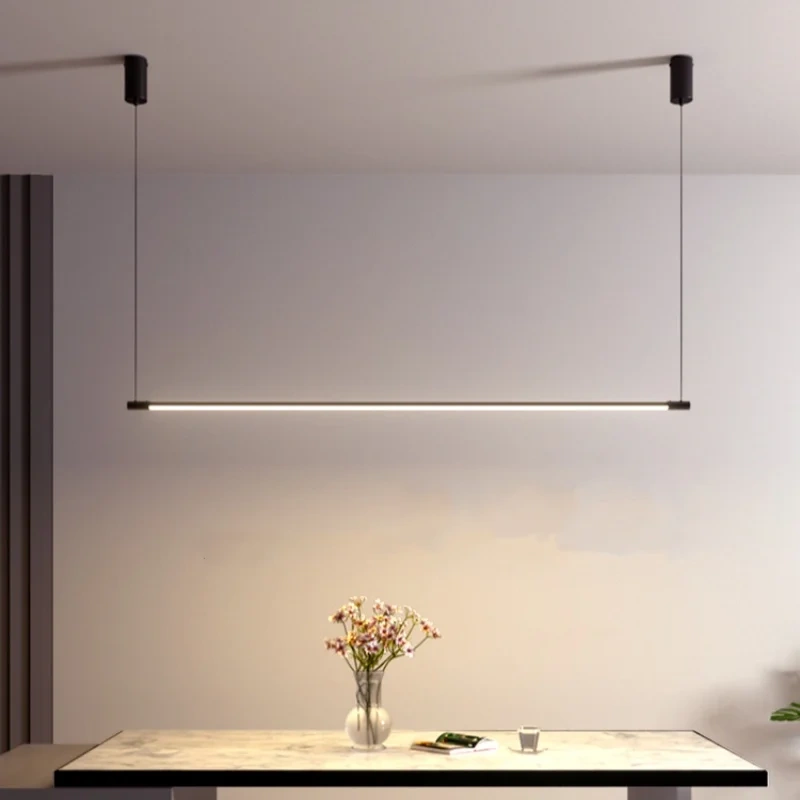 Modern minimalist long aluminum LED pendant light for dining table bar counter living room hanging lamp indoor lighting fixtures