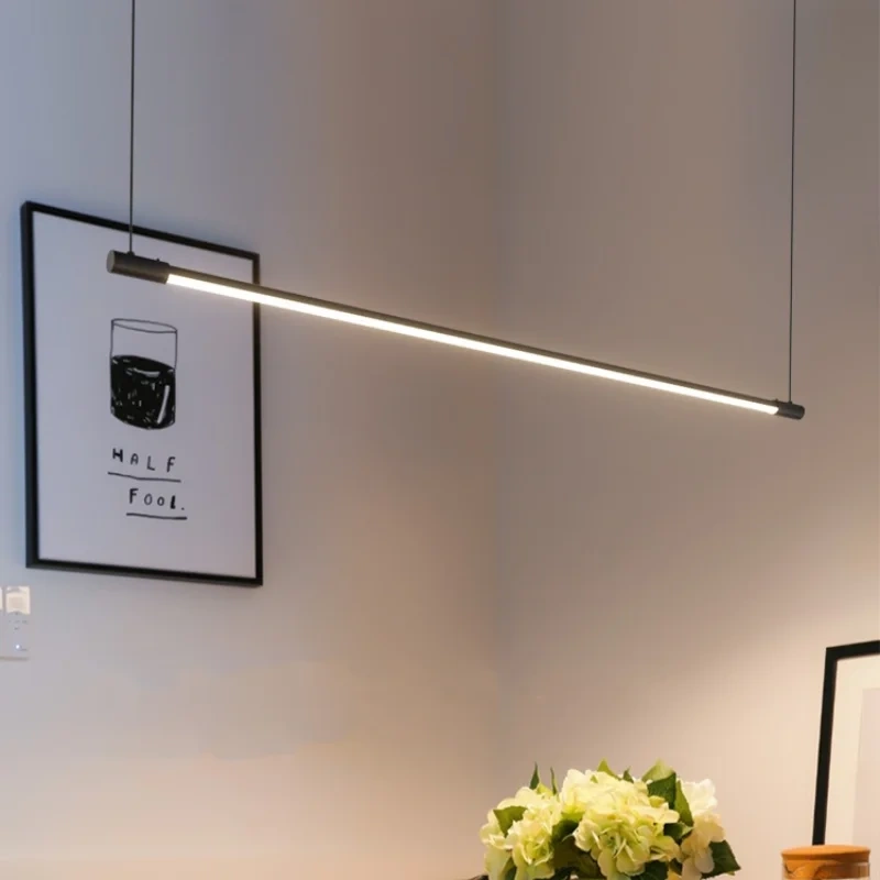Modern minimalist long aluminum LED pendant light for dining table bar counter living room hanging lamp indoor lighting fixtures