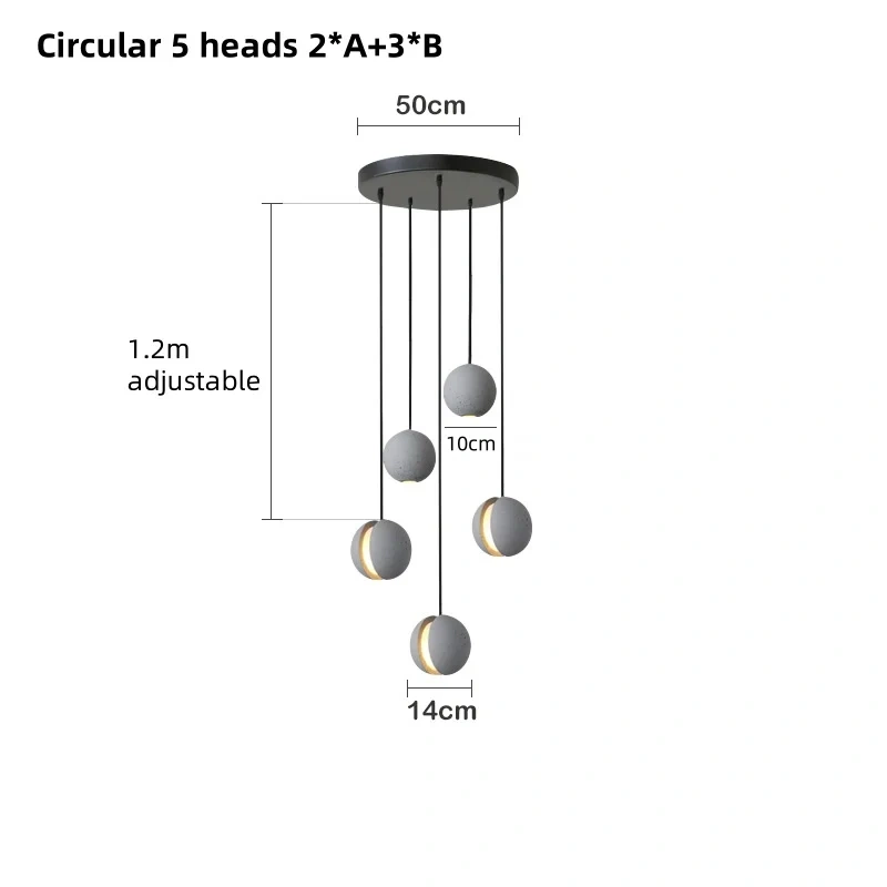 Minimalist cement chandelier modern planet moon pendant lights for bedroom bedside dining room bar counter coffee shop lighting