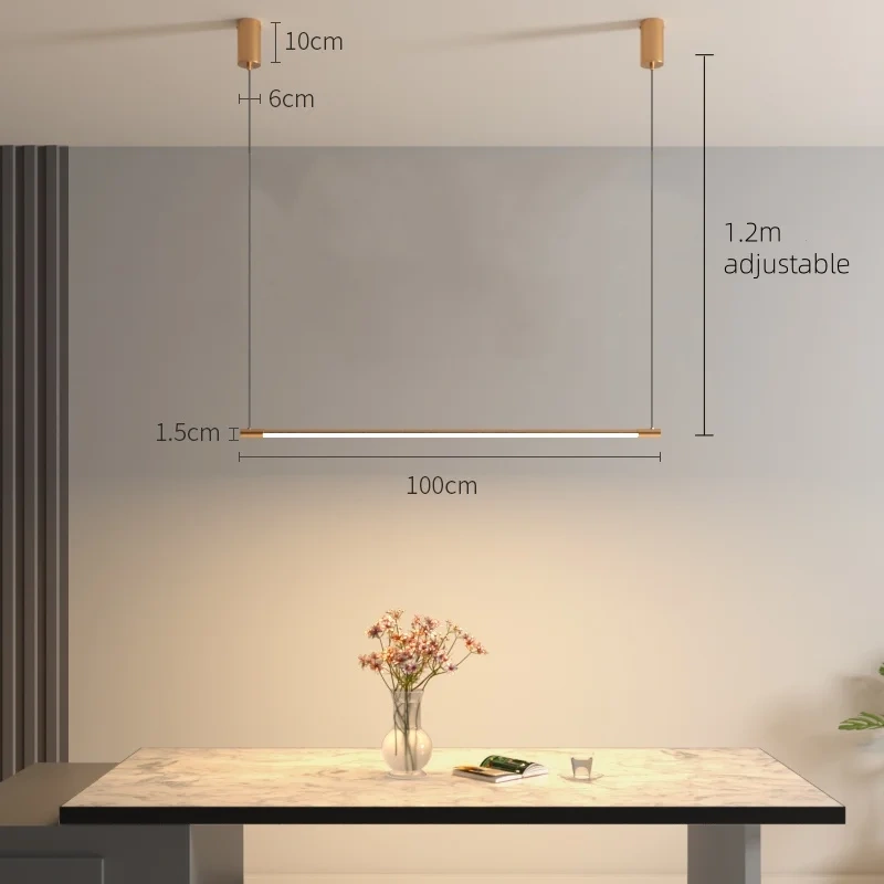 Modern minimalist long aluminum LED pendant light for dining table bar counter living room hanging lamp indoor lighting fixtures