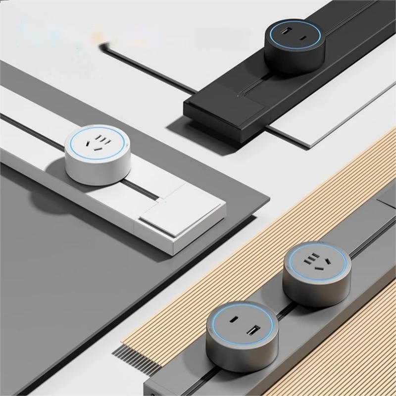 Wall Mounted Track Sockets UK US EU FR USB Type-C Romovable Adapter Plug Office Kitchen Headboard Rail Electrical Power Outlet
