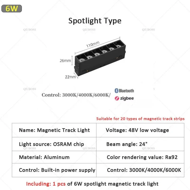 2.0 type Smart Magnetic Track Light Tuya Zigbee 3.0 DC48V LED Downlight Spot Flood Grille Lamps Mordern Home Living Room Black