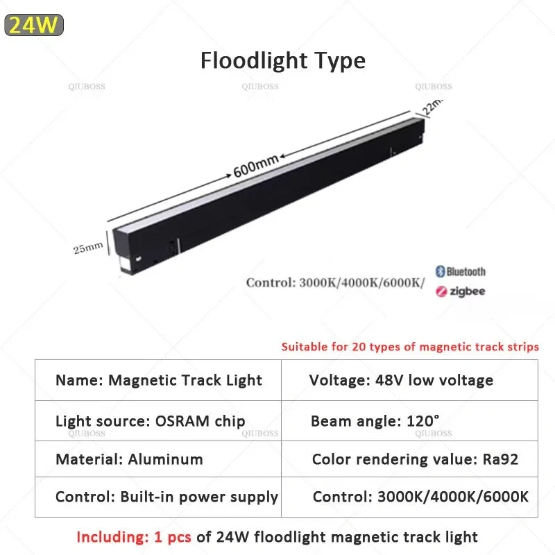 2.0 type Smart Magnetic Track Light Tuya Zigbee 3.0 DC48V LED Downlight Spot Flood Grille Lamps Mordern Home Living Room Black