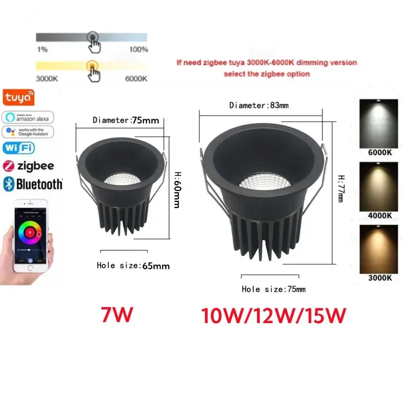 Zigbee Tuya Smart Recessed Ceiling Led Spot Light Led Dimmable Ceiling Hue Lamp Alice Alexa Home Kitchen Room Spotlight