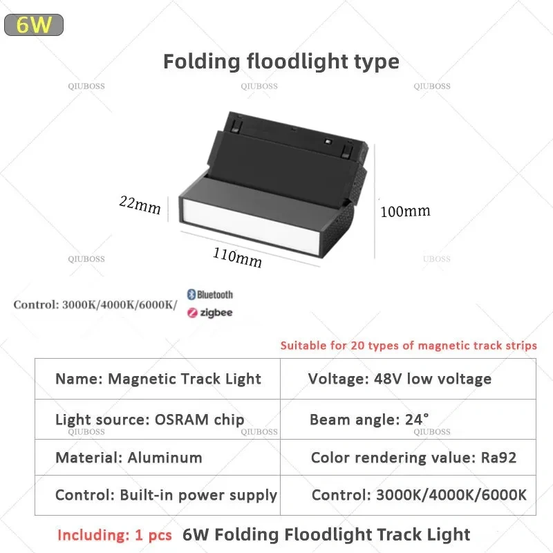 2.0 type Smart Magnetic Track Light Tuya Zigbee 3.0 DC48V LED Downlight Spot Flood Grille Lamps Mordern Home Living Room Black