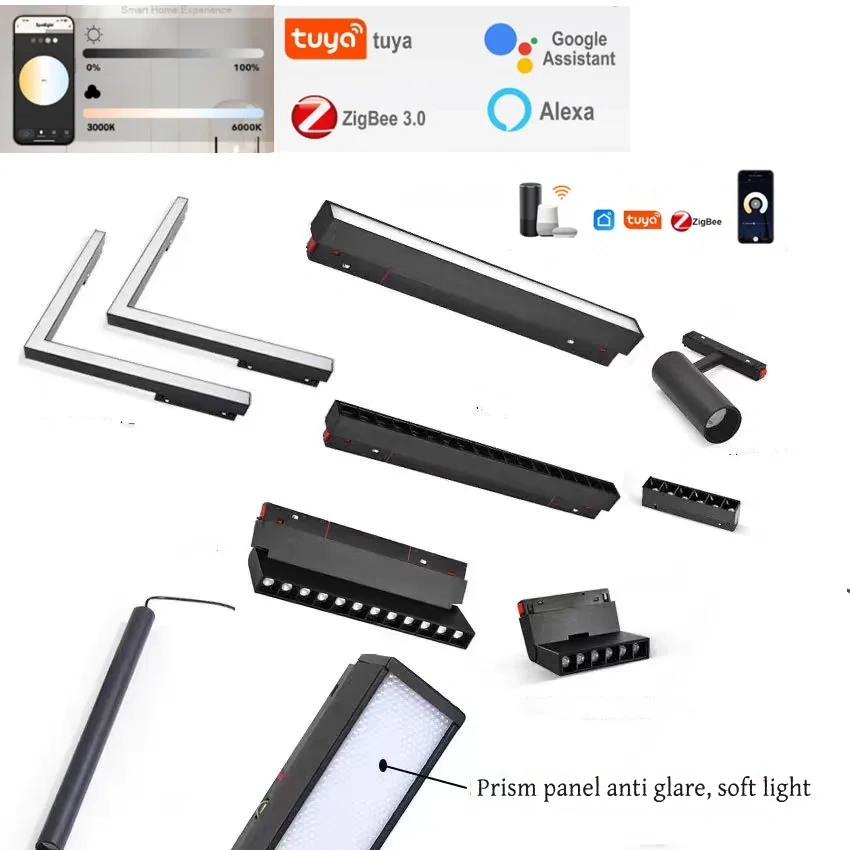 2.0 type Smart Magnetic Track Light Tuya Zigbee 3.0 DC48V LED Downlight Spot Flood Grille Lamps Mordern Home Living Room Black