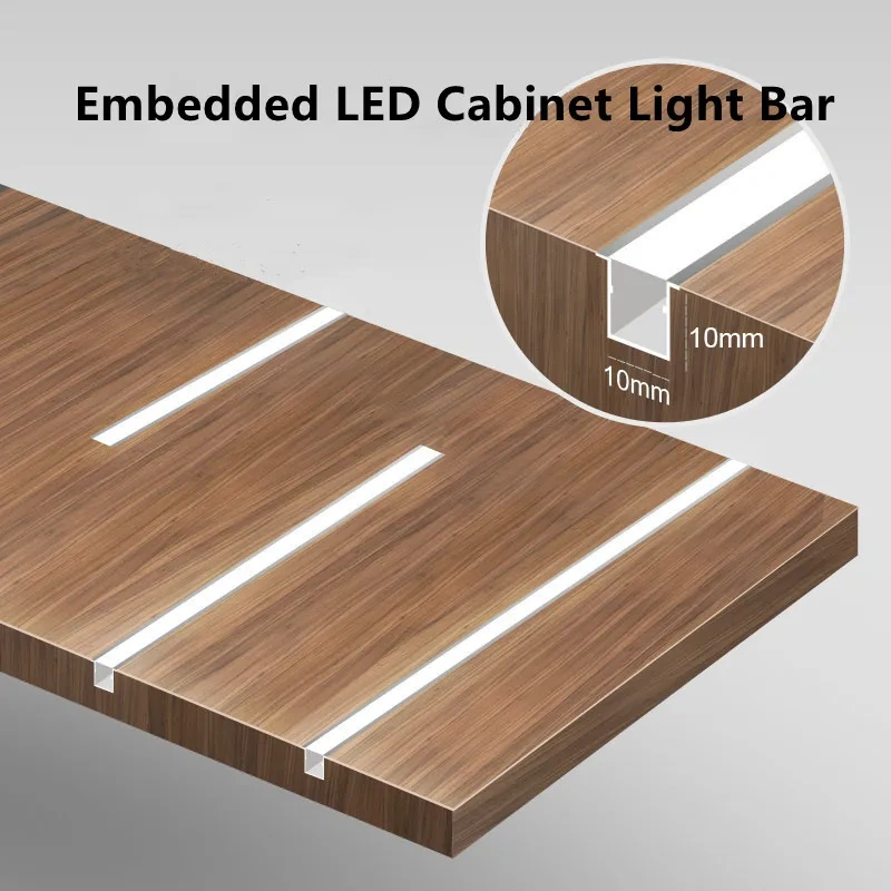 10mm Embedded LED Cabinet Light Removable Wardrobe Light Ultra-thin Aluminum Concealed Wine Cabinet Light with LED Light Strip