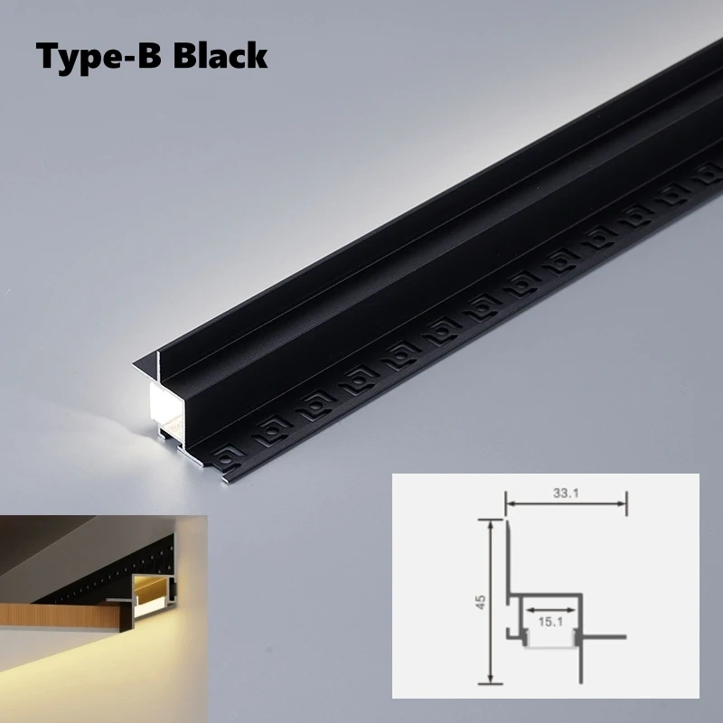 Narrow Ceiling LED Aluminum Profile Embedded Channel Strip Light Luminous Plaster Molding Hidden Backlight Linear Lighting