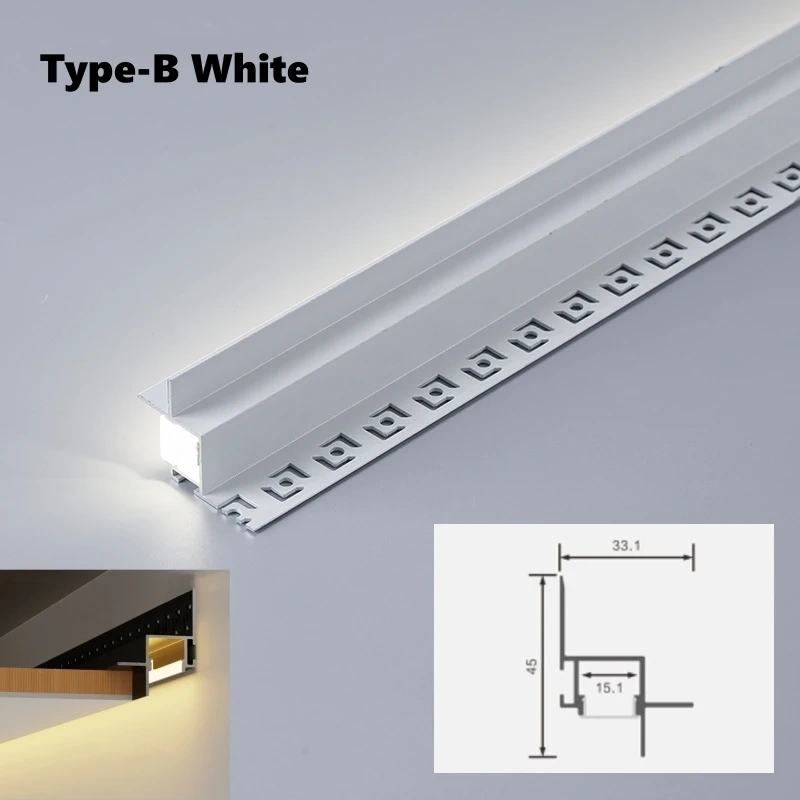 Narrow Ceiling LED Aluminum Profile Embedded Channel Strip Light Luminous Plaster Molding Hidden Backlight Linear Lighting