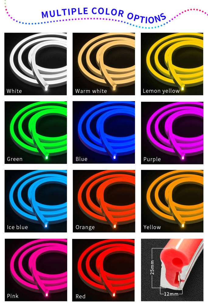 Big Size IP67 Waterproof Pure Silicone  LED Neon Strip Lights  for Indoor and Outdoor Use
