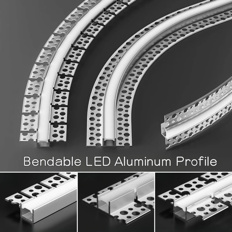 Trimless Recessed Curved LED Aluminum Profile Bendable Hidden Ceiling Channel Soft Cover Wall Floor Decor Linear Bar Strip Light