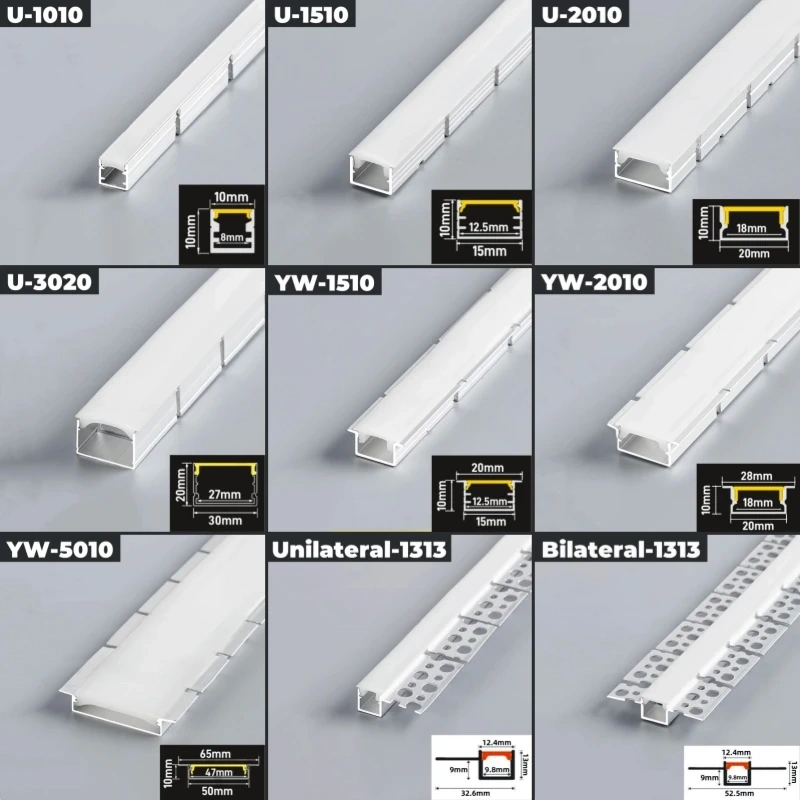 Curved U/YW-Style LED Aluminum Profile Recessed Bendable Aluminum Channel Silicone Diffuser Ceiling Floor Decor Bar Strip Lights