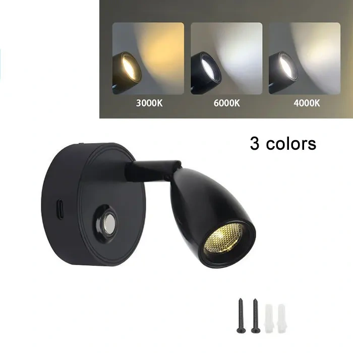 Dual USB Charging Ports 12V LED Reading Light RV Touch Dimmable Reading Lamp 3 Color USB C Charger 24 Volt Swivel Spotlight
