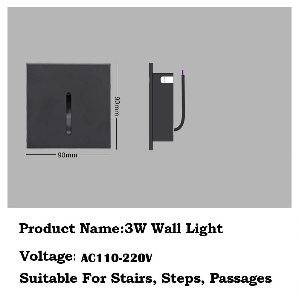 3W Wall Lamps AC110-220V Indoor Recessed Led Stairs Step Sconce Light for Room Aisle Staircase Hallway Corridor Night Lighting