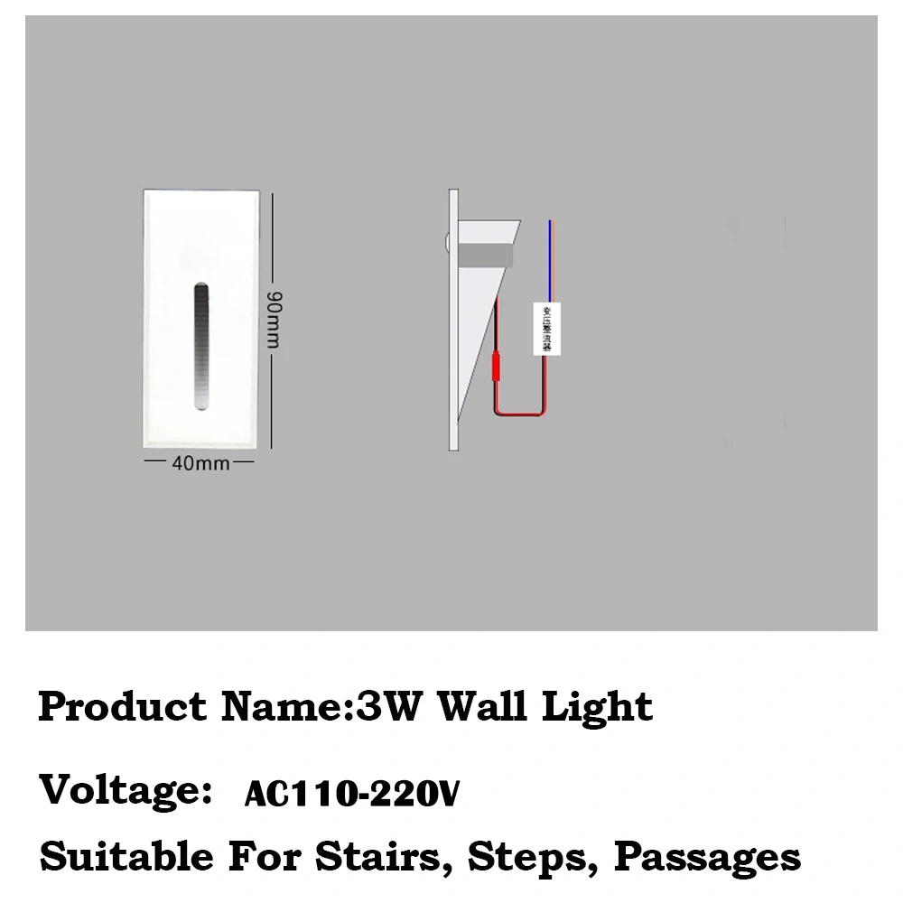 3W Wall Lamps AC110-220V Indoor Recessed Led Stairs Step Sconce Light for Room Aisle Staircase Hallway Corridor Night Lighting