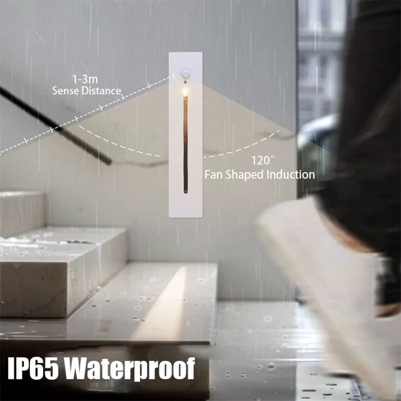 Simple Wall Lamp IP65 Waterproof Indoor Motion Sensor Recessed Wall Light Hallway Staircase Corridor Outdoor Hall Decor Lighting