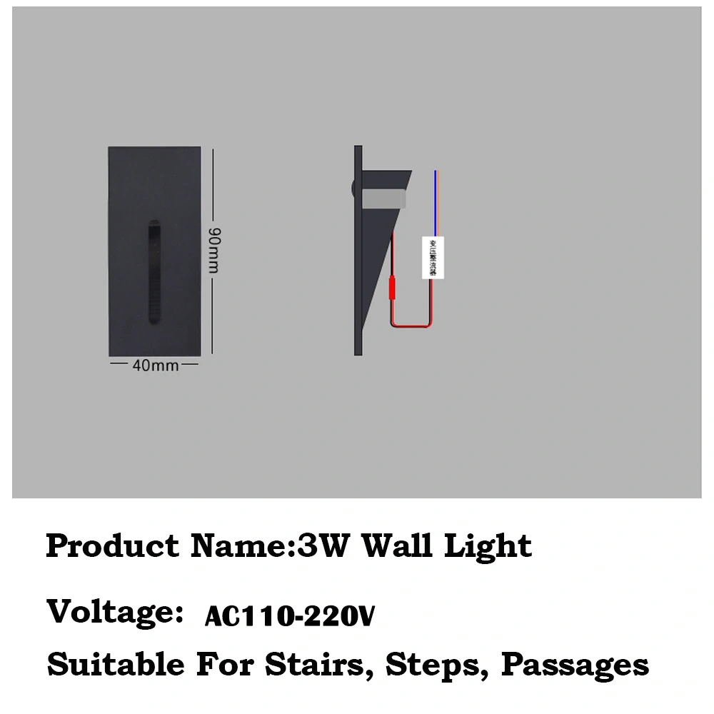 3W Wall Lamps AC110-220V Indoor Recessed Led Stairs Step Sconce Light for Room Aisle Staircase Hallway Corridor Night Lighting