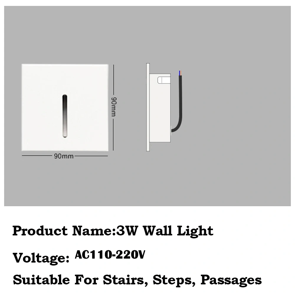 3W Wall Lamps AC110-220V Indoor Recessed Led Stairs Step Sconce Light for Room Aisle Staircase Hallway Corridor Night Lighting