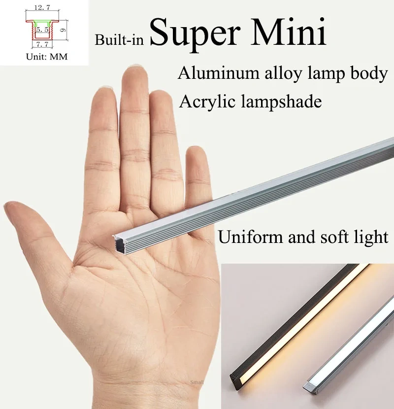 Invisible LED Strip Bar Light Aluminum Profile DC12V Mini For Wardrobe Figure Wine Cabinet Showcase Layer Shelf Slot Hidden