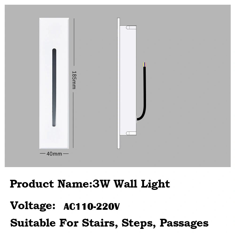 3W Wall Lamps AC110-220V Indoor Recessed Led Stairs Step Sconce Light for Room Aisle Staircase Hallway Corridor Night Lighting