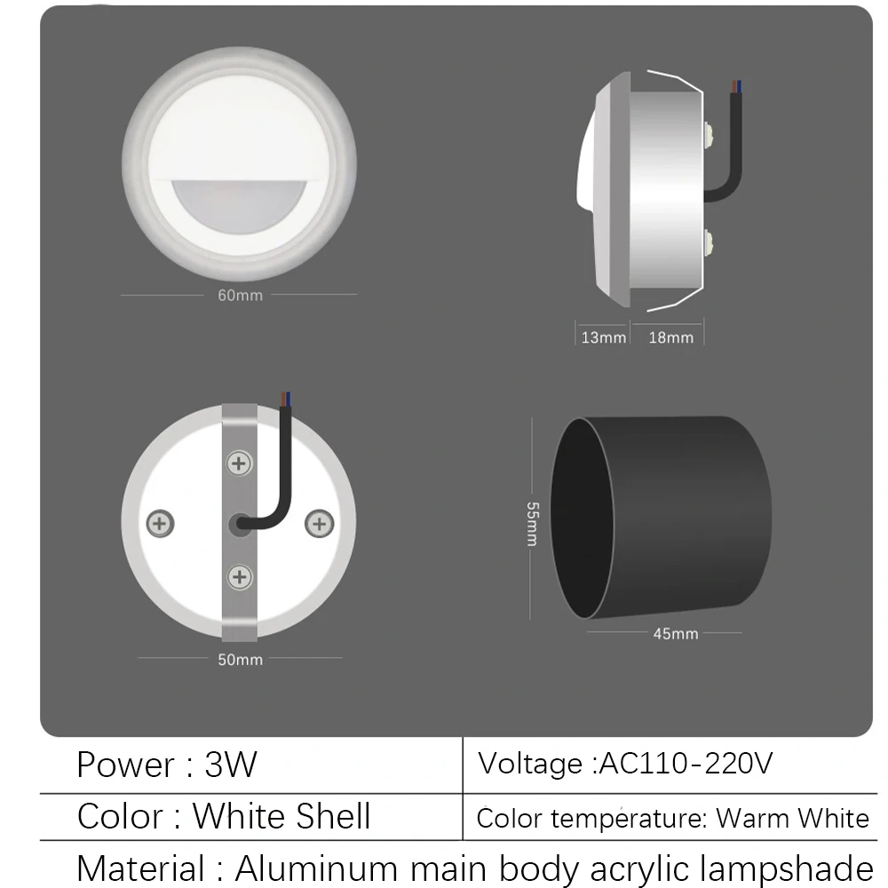3W Recessed LED Wall Lamp Exquisite Smiling Face Stairway Corridor Light Indoor balcony Entrance Stair Step Lighting AC110-220V