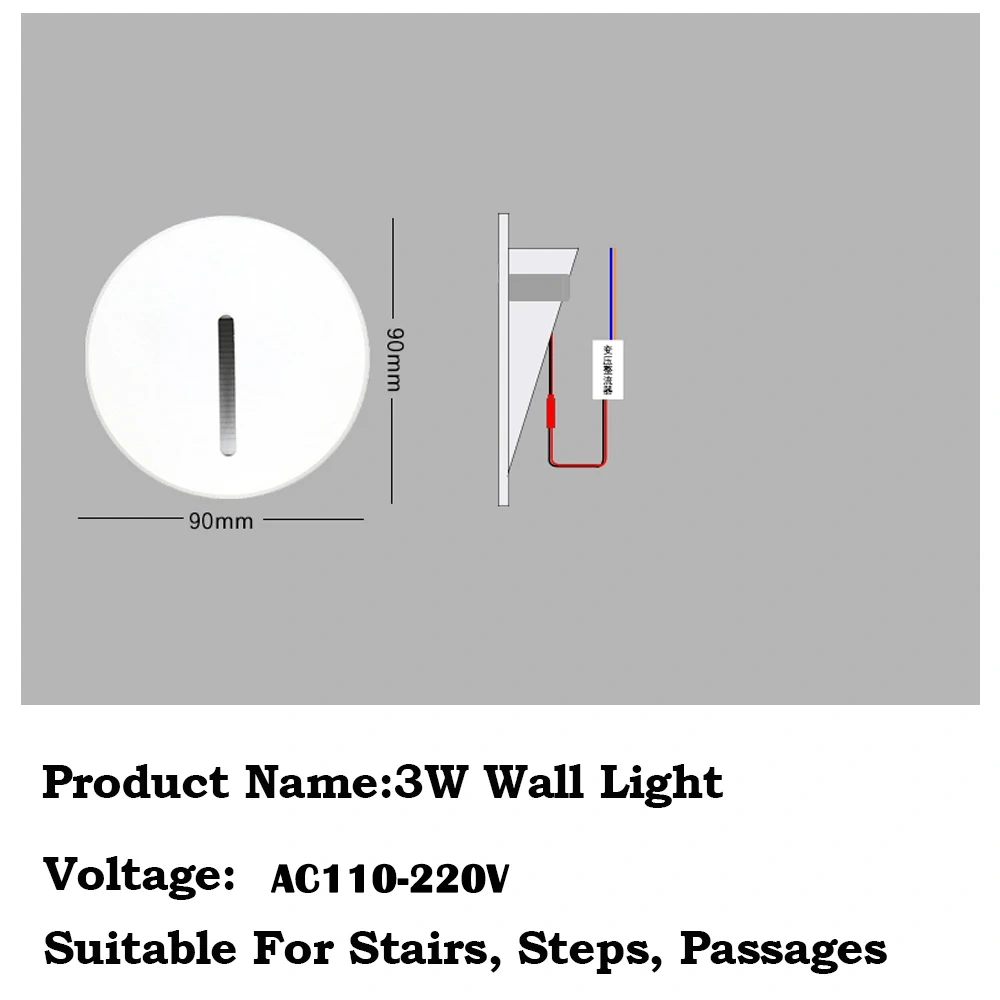 3W Wall Lamps AC110-220V Indoor Recessed Led Stairs Step Sconce Light for Room Aisle Staircase Hallway Corridor Night Lighting