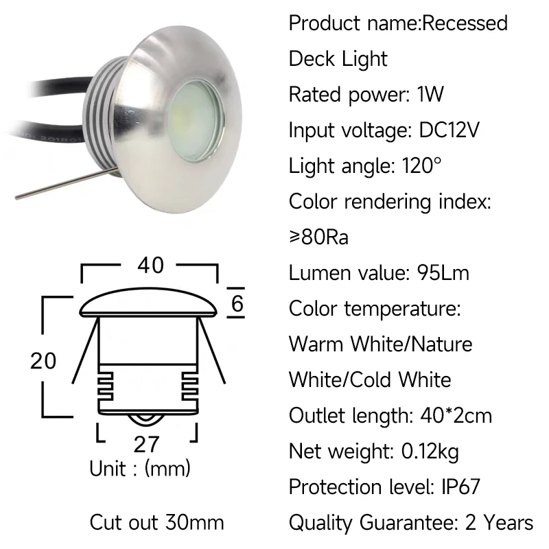 LED Deck Light IP67 Outdoor Waterproof Light Recessed Garden Stair driveway Underground Bulb Lamp Deck Post Light Wall Spotlight